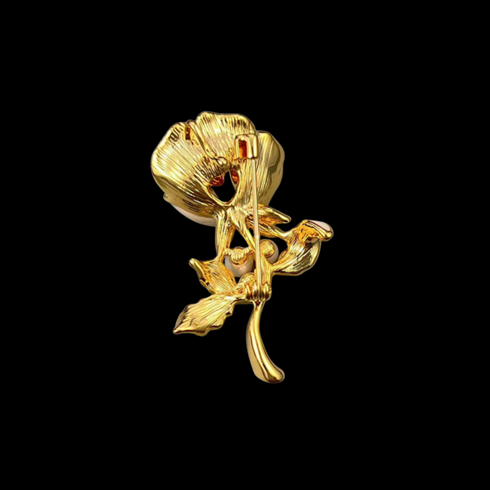 AVELIA Gold Enamel Rose Brooch