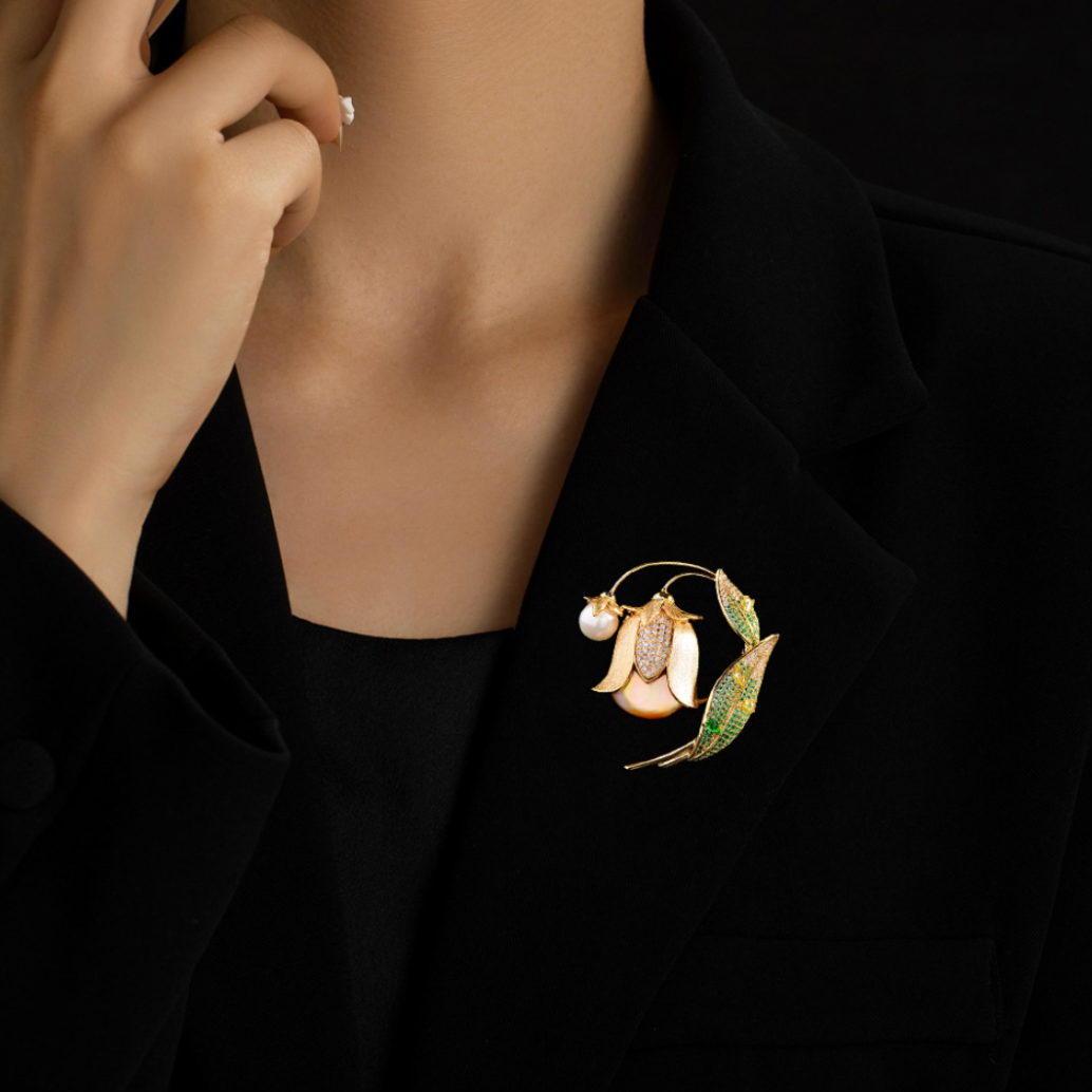 AVELIA Gold Mother of Pearl Lily of the Valley Brooch