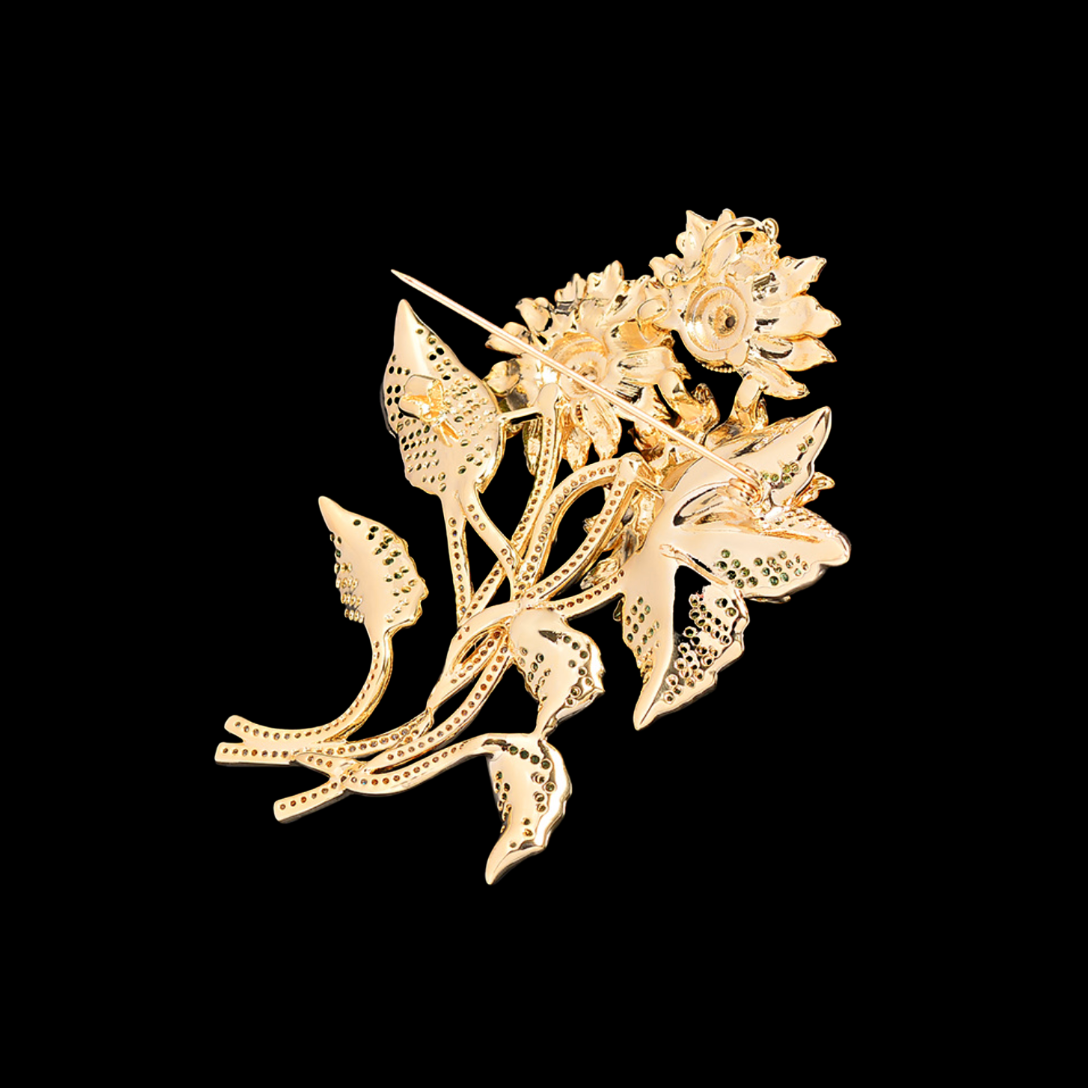 AVELIA Gold Sunflower Bouquet Brooch with Crystal Centers.