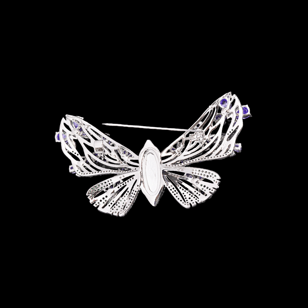 AVELIA Green Rhinestone Silver Butterfly Brooch