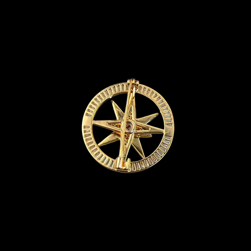 AVELIA Men's Gold Crystal Compass Brooch