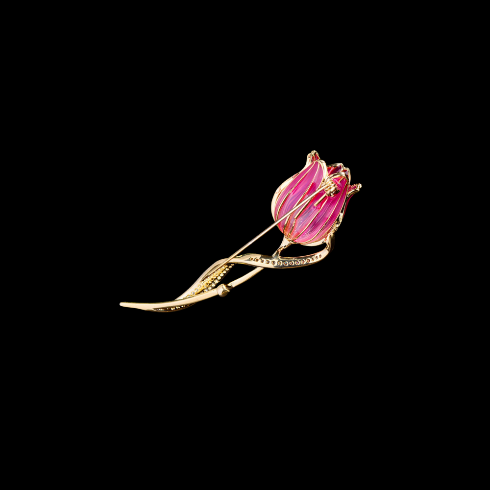 AVELIA Pink Enamel Rose Brooch