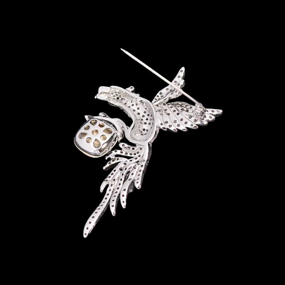 AVELIA Silver Bird on a Rock Brooch