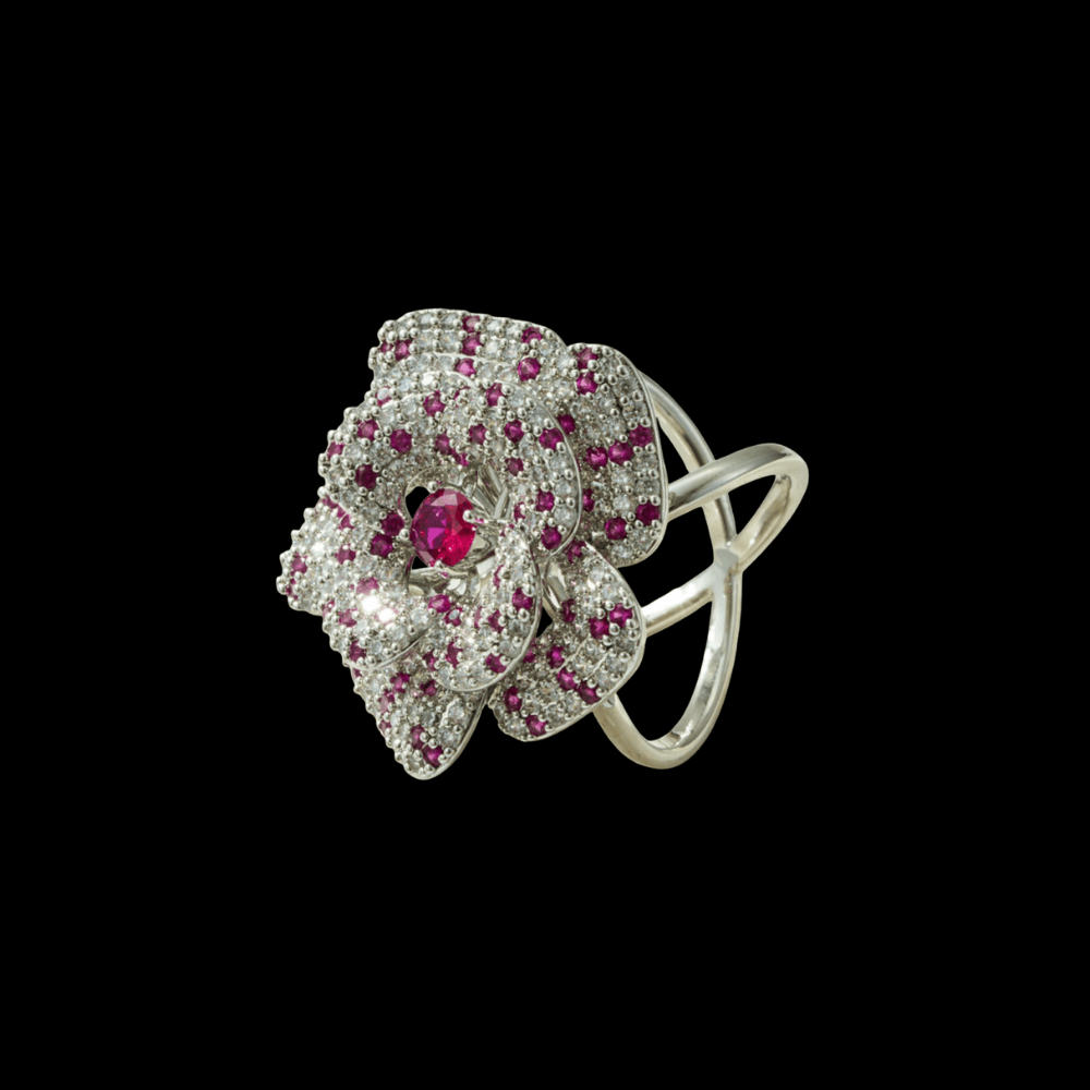 AVELIA Silver Ruby Camellia Scarf Ring