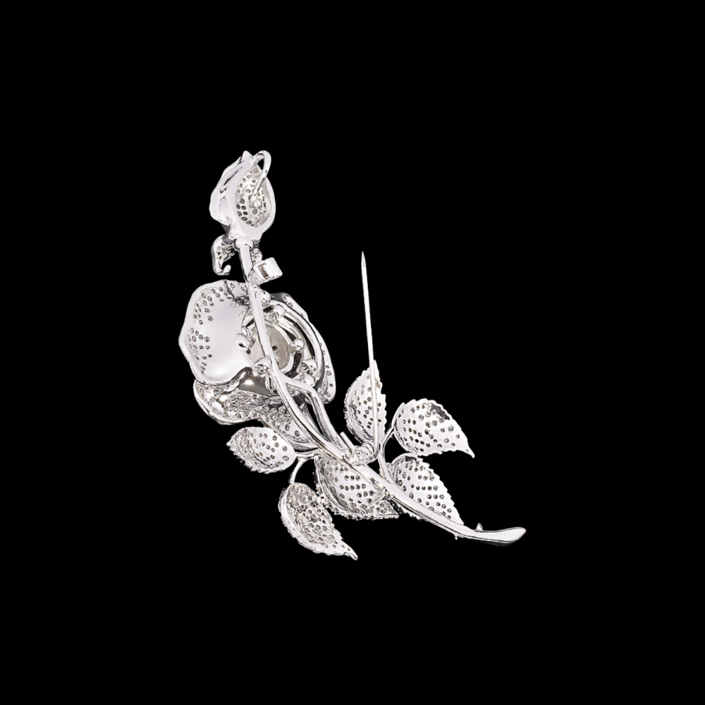 AVELIA Vintage Silver Crystal Rose Brooch