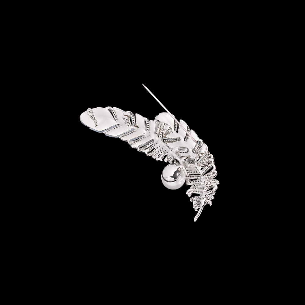 AVELIA Vintage Silver Pearl Feather Brooch