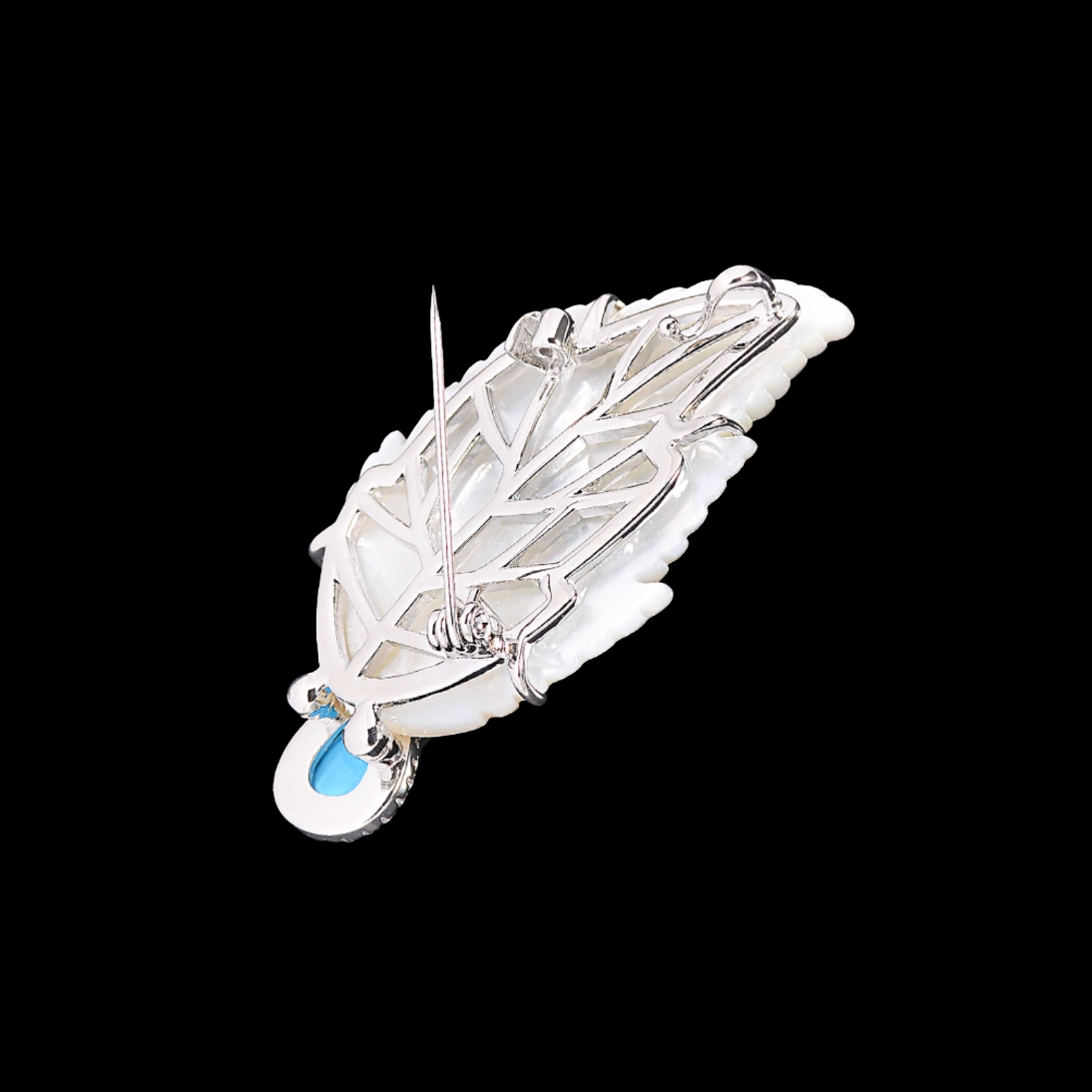 AVELIA White Feather Turquoise Brooch