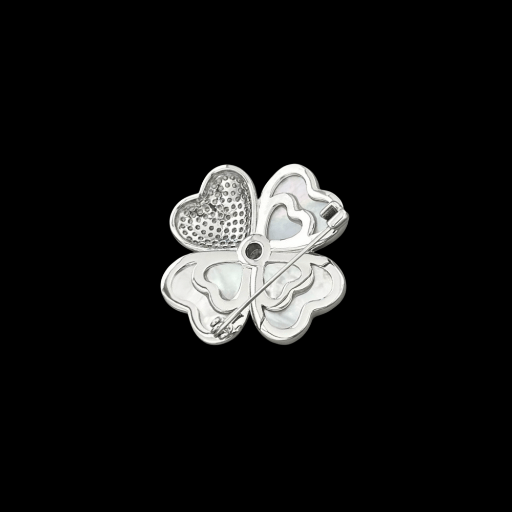 AVELIA White Mother of Pearl Four Leaf Clover Brooch