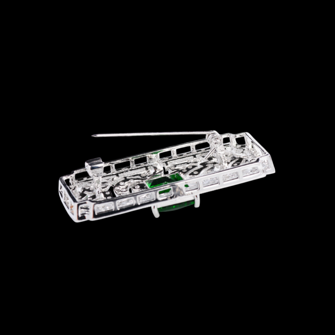 AVELIA Art Deco Emerald Green Crystal Bar Brooch