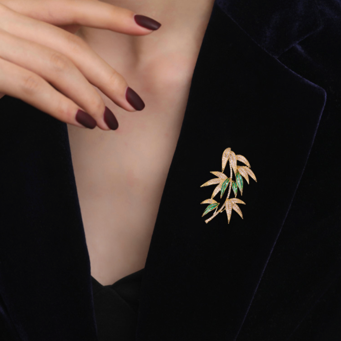 AVELIA Emerald Bamboo Leaf Brooch