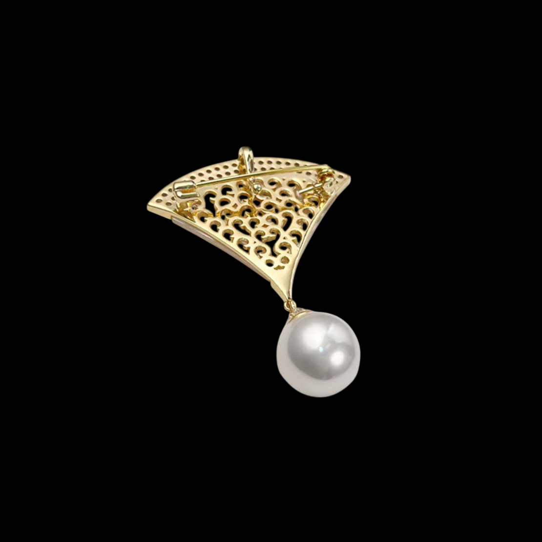 AVELIA Gold Art Deco Mother of Pearl Fan Brooch
