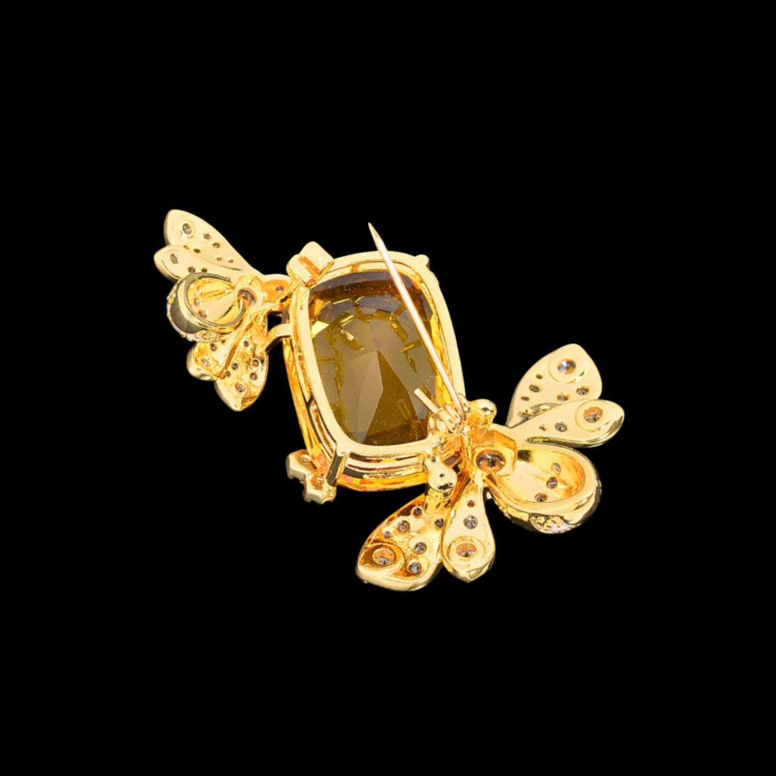 AVELIA Gold Crystal Bee Brooch with Honey-Gold Stone
