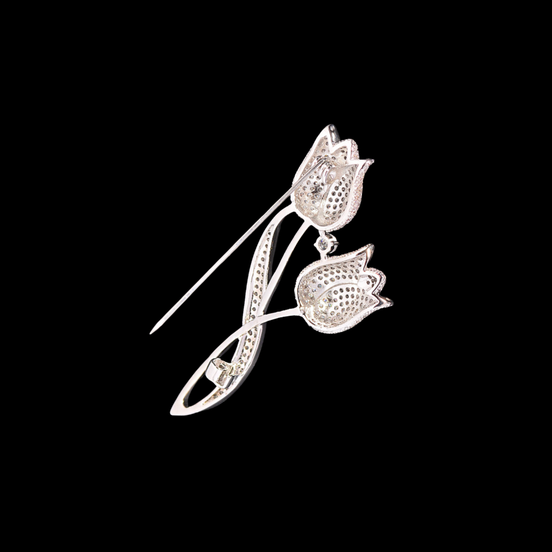 AVELIA Silver Crystal Twin Tulip Brooch