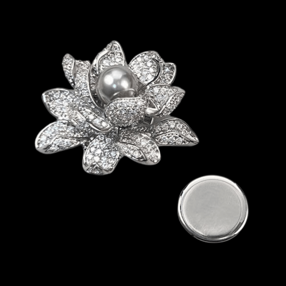 AVELIA Silver Crystal Water Lily Magnetic Brooch