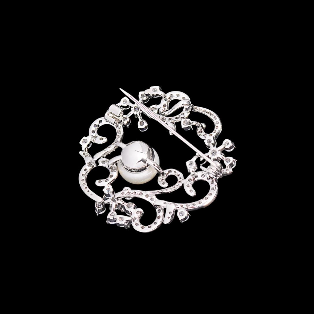 AVELIA Vintage Crystal Pearl Scroll Wreath Brooch