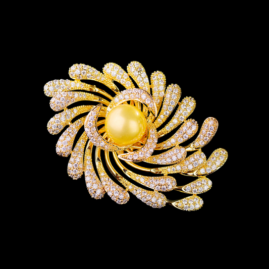 AVELIA Classic Golden Pearl Sunflower Brooch
