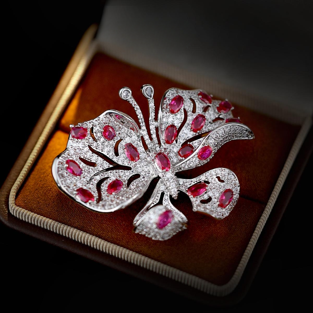 AVELIA Classic Ruby Butterfly Charm Brooch