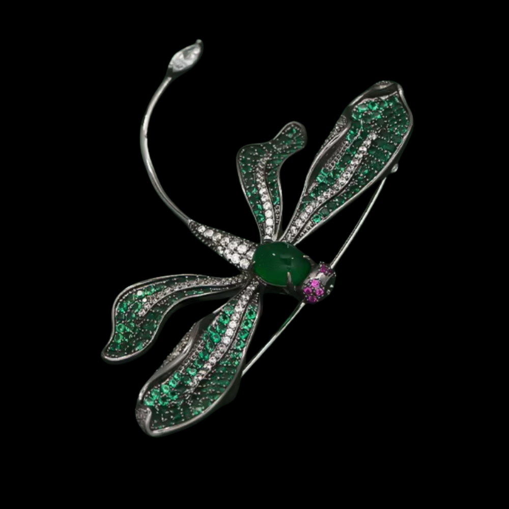 AVELIA Classic Elegance Emerald Dragonfly Brooch