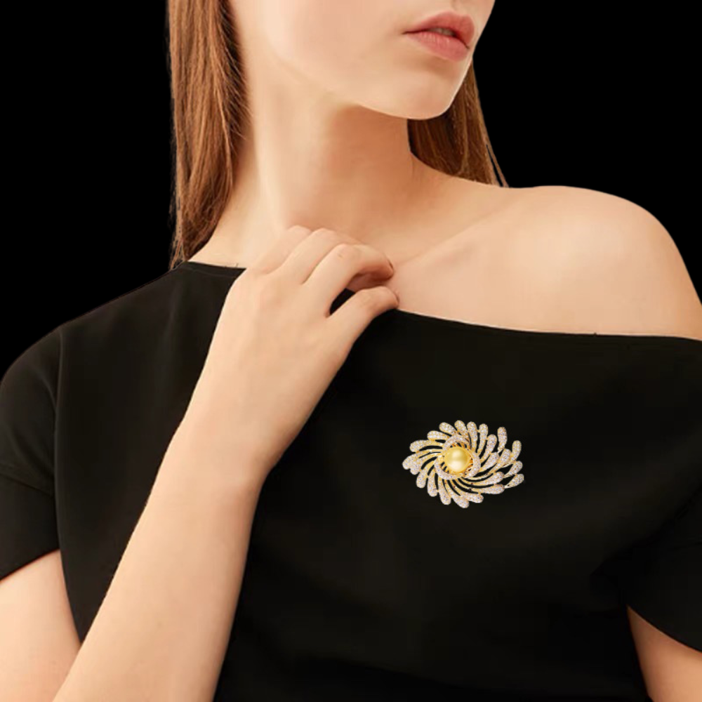 AVELIA Classic Golden Pearl Sunflower Brooch