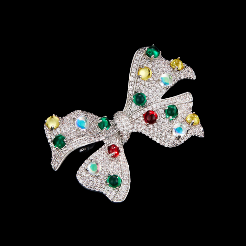 AVELIA Vintage Multicolored Gem Bow Brooch