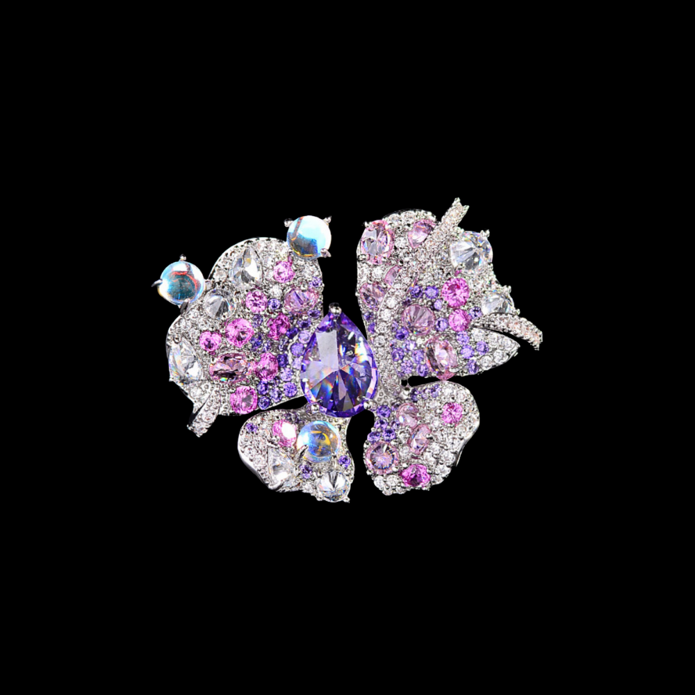 AVELIA Purple Rhinestone Silver Butterfly Brooch