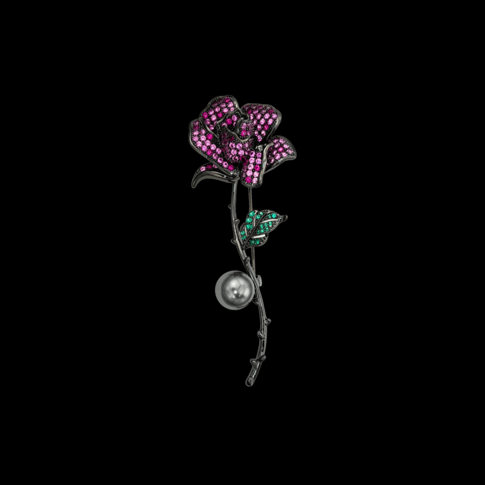 AVELIA Black Pearl Rose Brooch