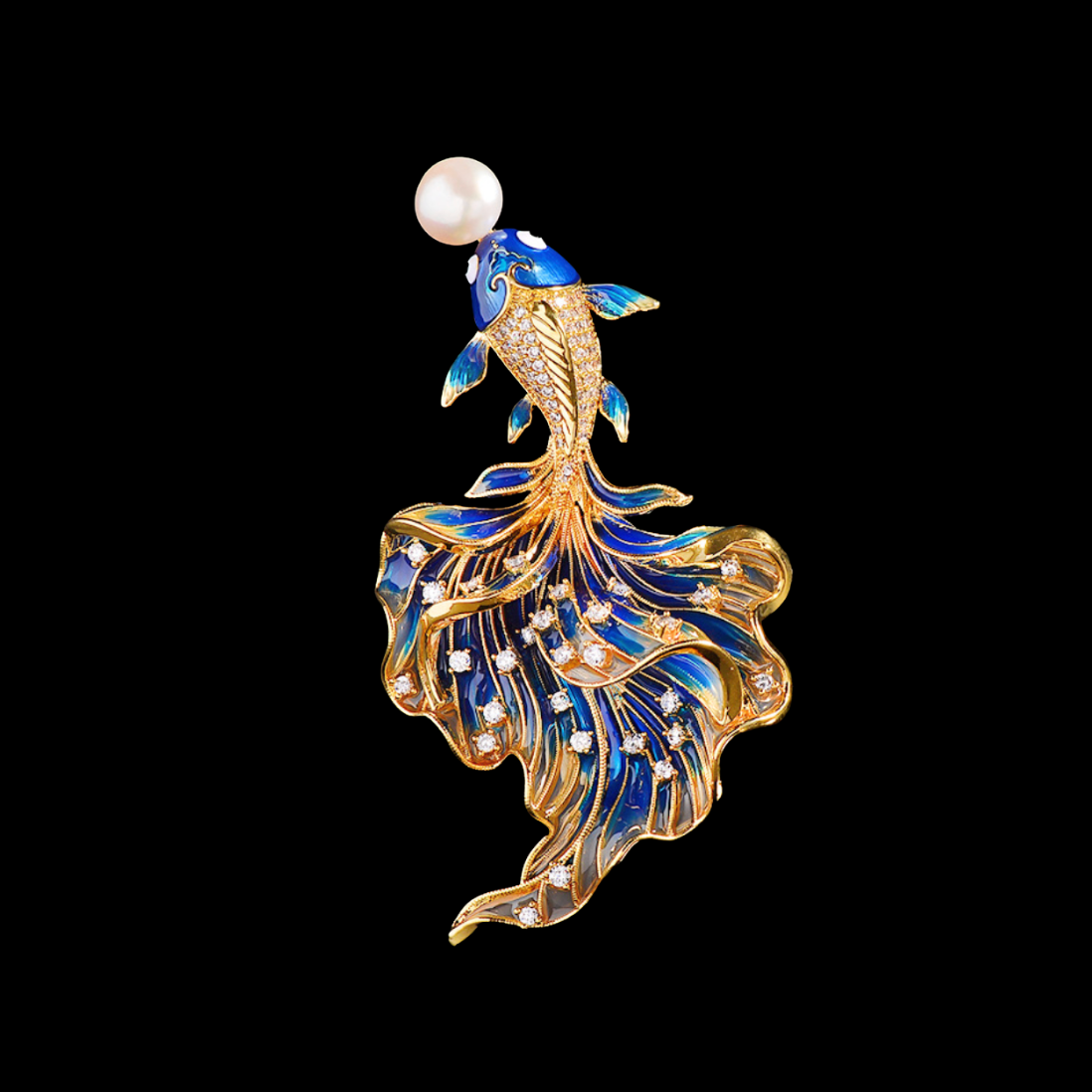 Blue Enamel Goldfish Brooch