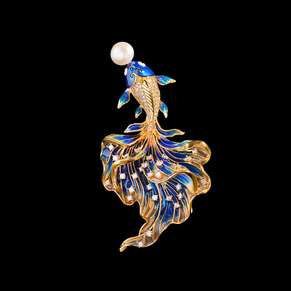 Blue Enamel Goldfish Brooch
