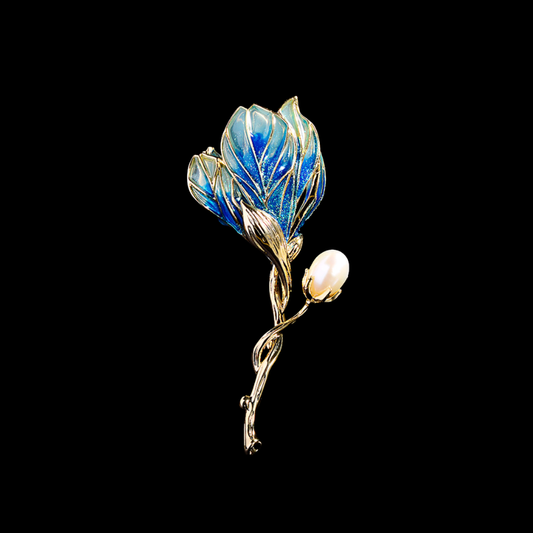 AVELIA Blue Enamel Orchid Brooch