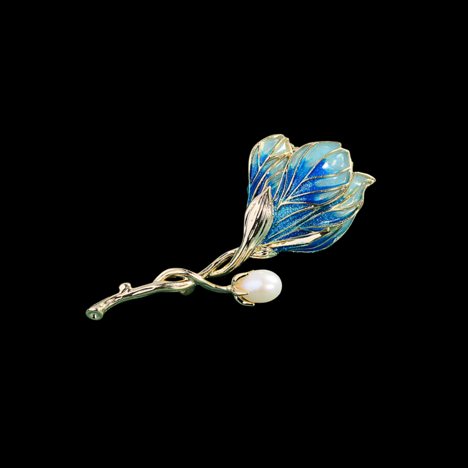 AVELIA Blue Enamel Orchid Brooch