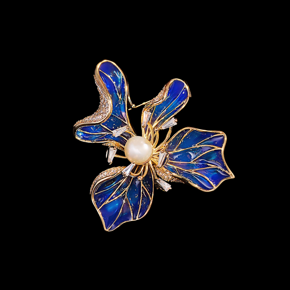AVELIA Blue Enamel Pearl Iris Brooch