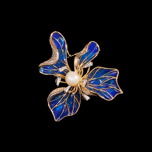 AVELIA Blue Enamel Pearl Iris Brooch
