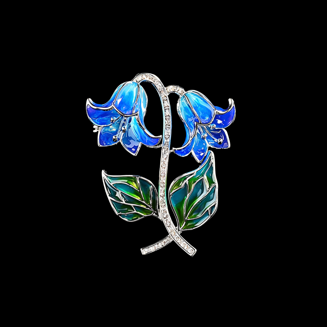 AVELIA Blue Enamel Twin Lily of the Valley Brooch