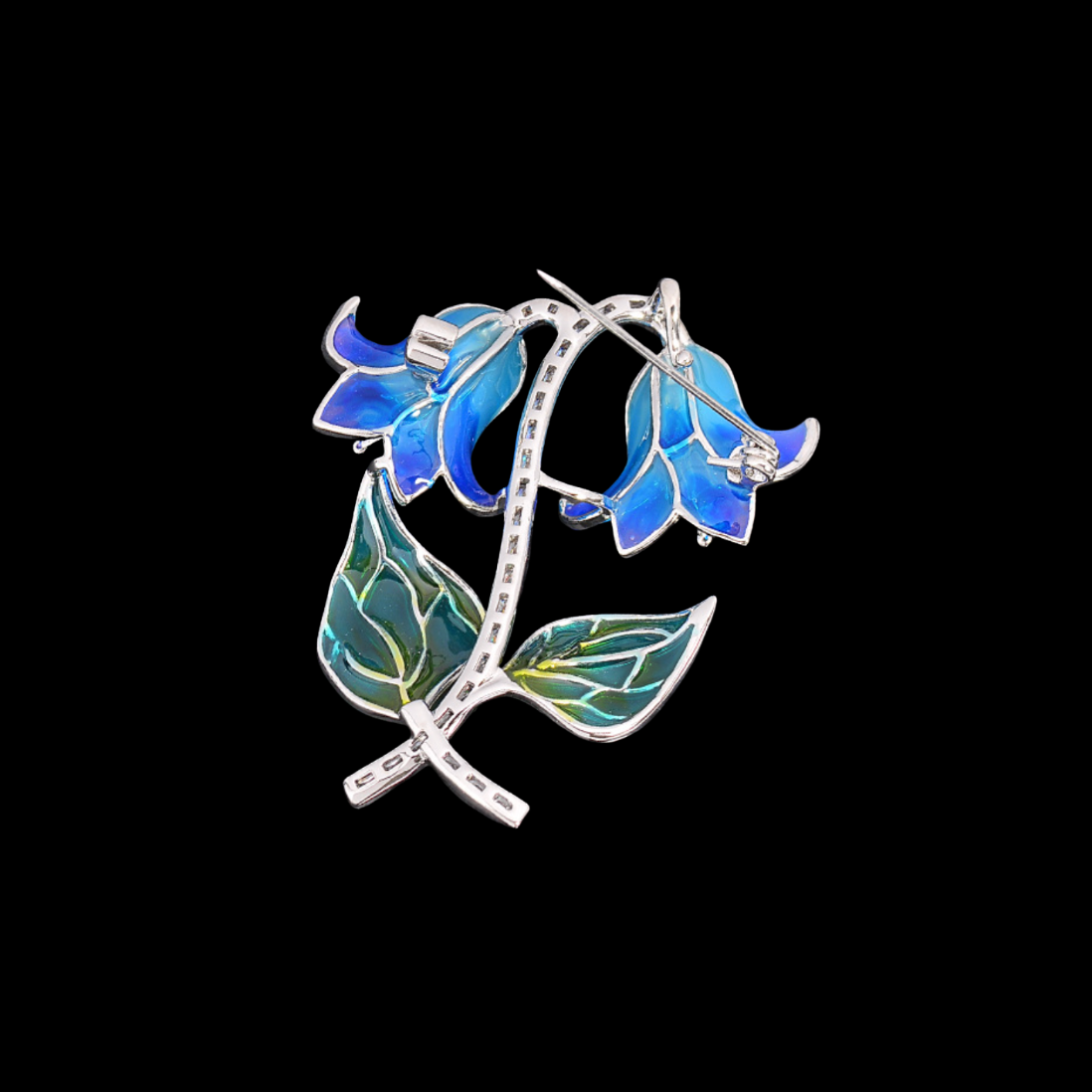 AVELIA Blue Enamel Twin Lily of the Valley Brooch