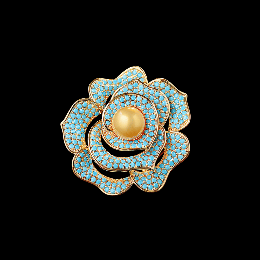 AVELIA Blue Gold Pearl Camellia Brooch