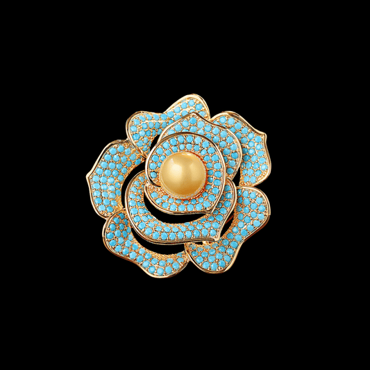 AVELIA Blue Gold Pearl Camellia Brooch