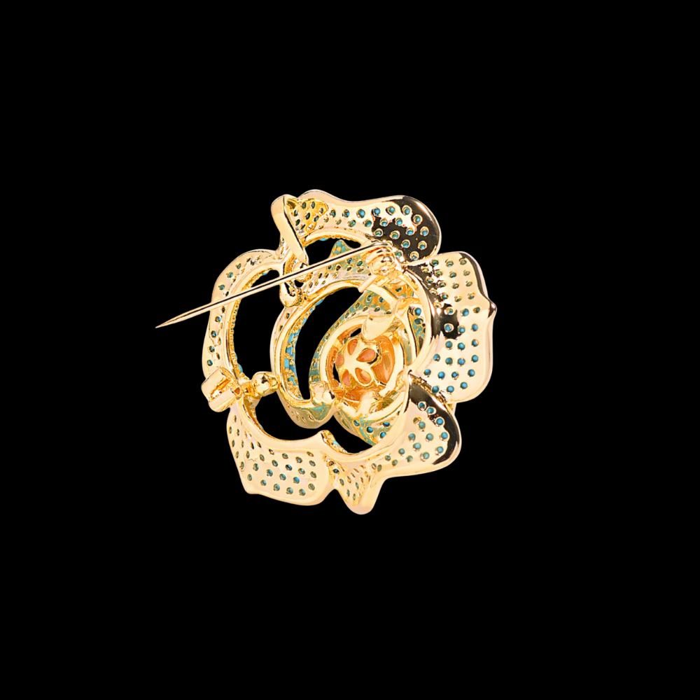 AVELIA Blue Gold Pearl Camellia Brooch
