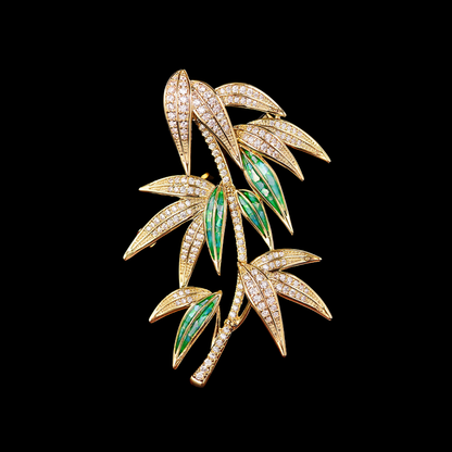 AVELIA Emerald Bamboo Leaf Brooch