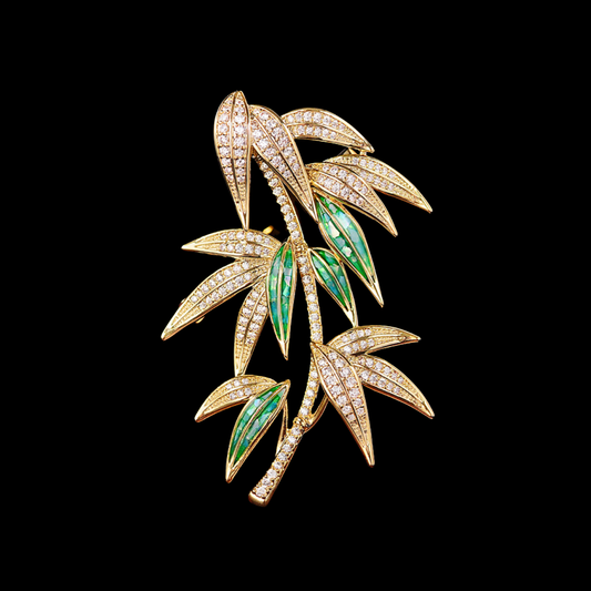 AVELIA Emerald Bamboo Leaf Brooch