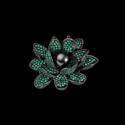 AVELIA Emerald Green Crystal Water Lily Brooch