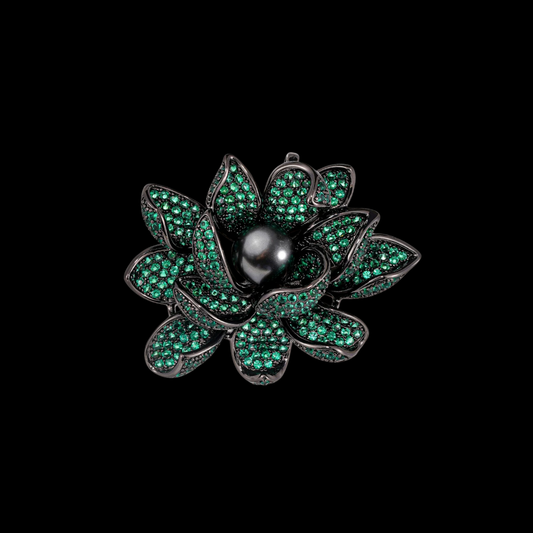 AVELIA Emerald Green Crystal Water Lily Brooch