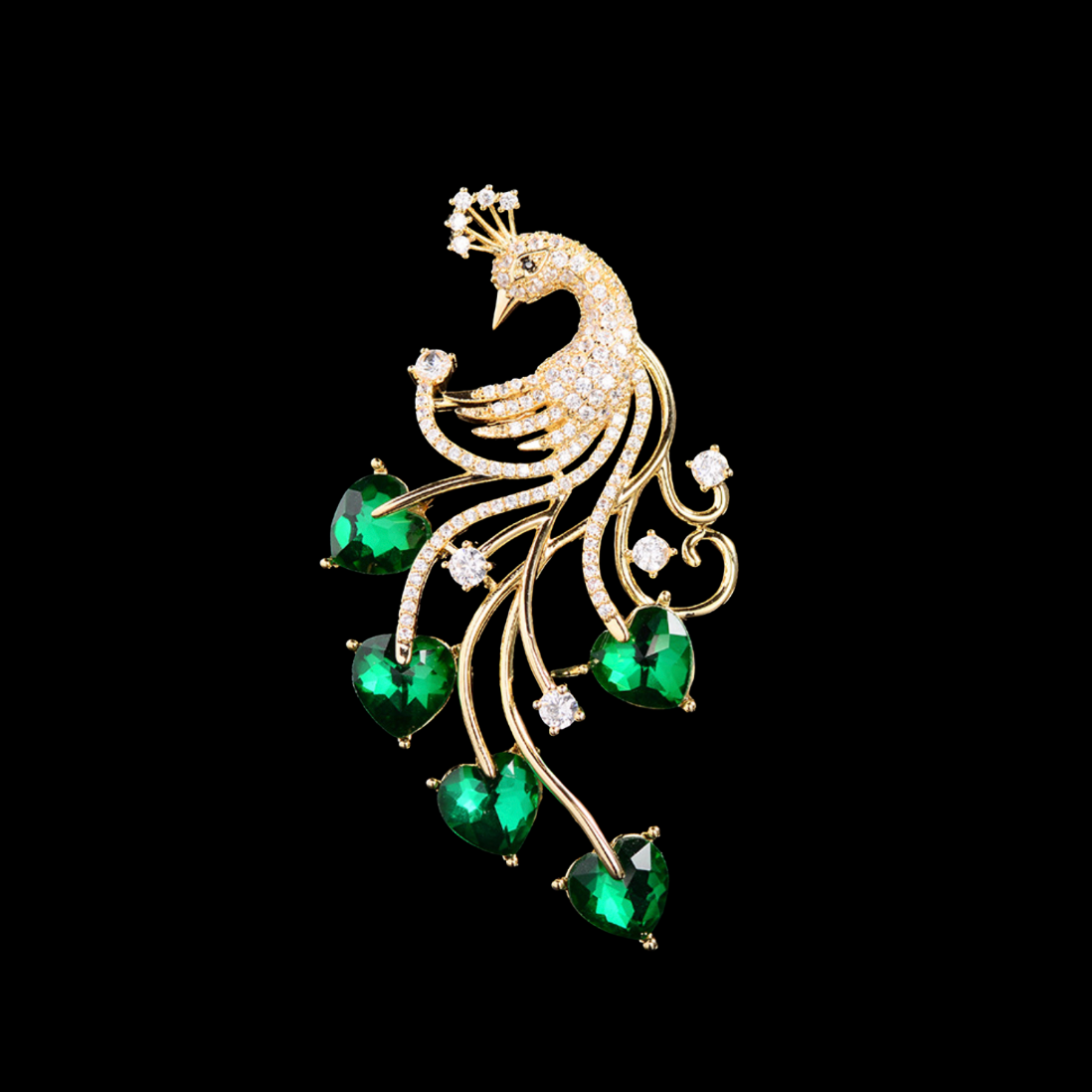 AVELIA Emerald Heart Peacock Brooch