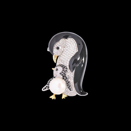 AVELIA Enamel Pearl Penguin Brooch