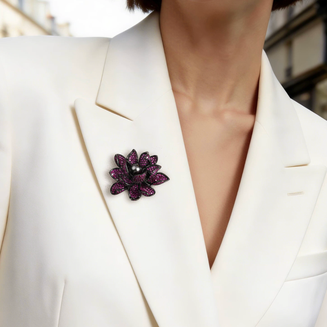 AVELIA Fuchsia Crystal Water Lily Brooch