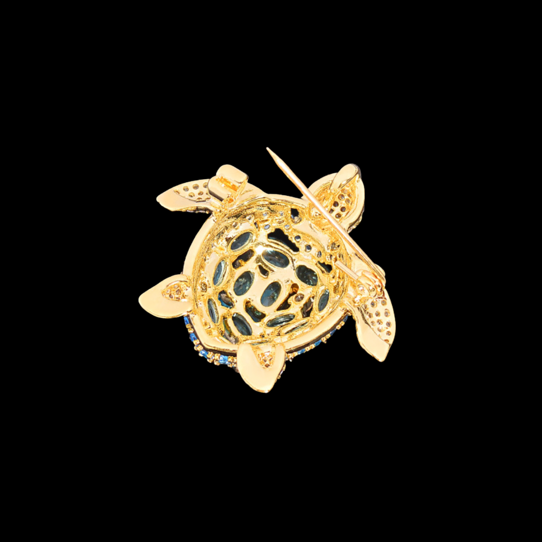Gold Aqua Crystal Sea Turtle Brooch