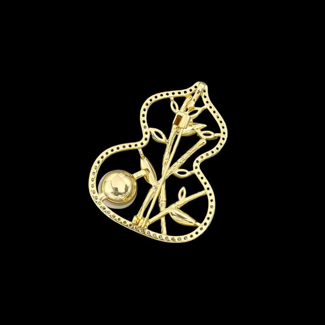 AVELIA Gold Bamboo Pearl Gourd Brooch