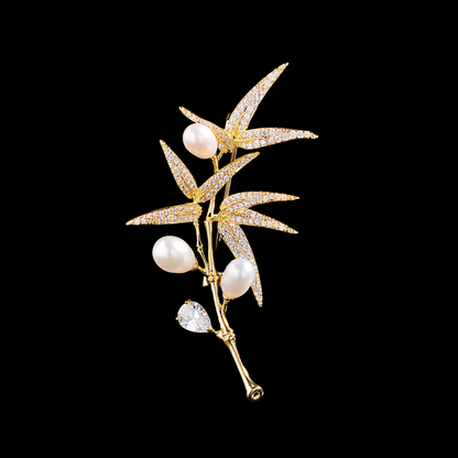 AVELIA Gold Crystal Bamboo Brooch