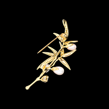 AVELIA Gold Crystal Bamboo Brooch