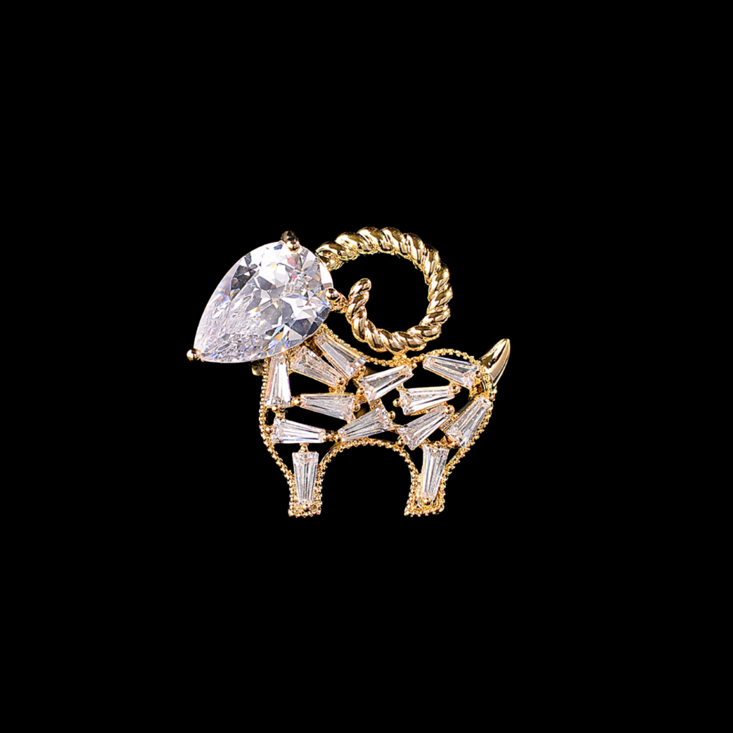AVELIA Gold Crystal Sheep Brooch