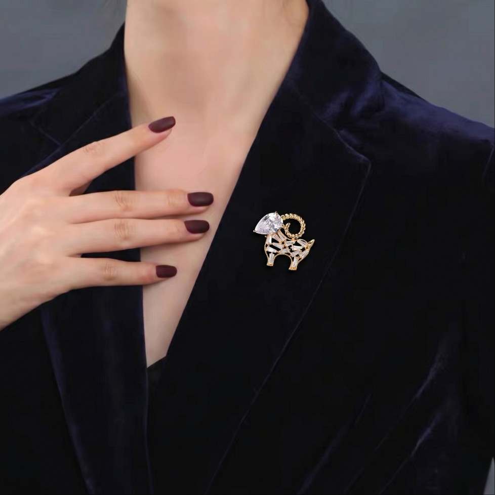 AVELIA Gold Crystal Sheep Brooch